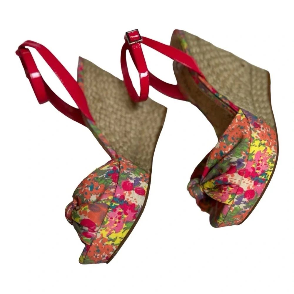 Gianni Bini Pink Floral Ankle Strap Wedge Sandal 9.5